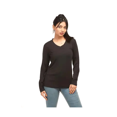 Ladies Bamboo Cotton Full Sleeves V Neck T Shirt - Customized Sizes , Elegant V-Neck Design in Multiple Colors