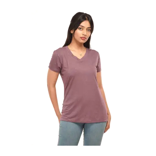 Ladies V Neck T-Shirt - Cotton Fabric, Customized Size, Navy Blue Color | Soft, Breathable, Stylish Half Sleeves Design for All Body Types