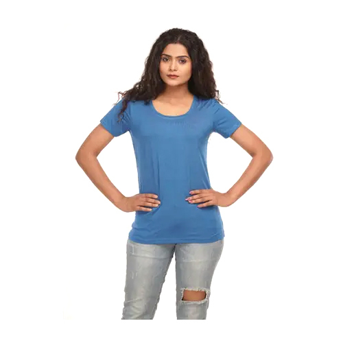 Different Available Ladies Royal Blue Bamboo Half Sleeves T Shirt
