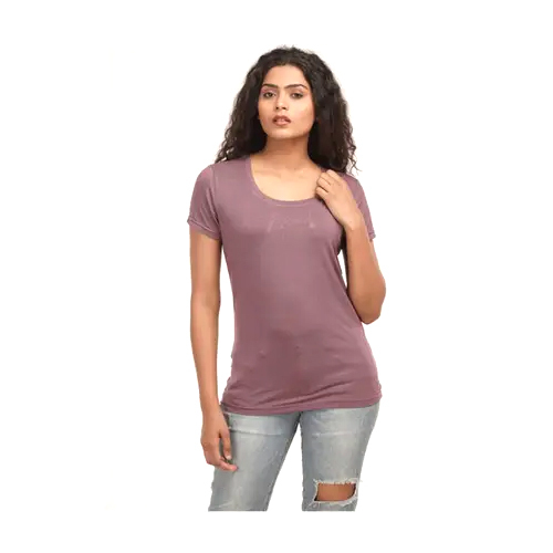 Different Available Ladies Burgundy Bamboo Round Neck T Shirt