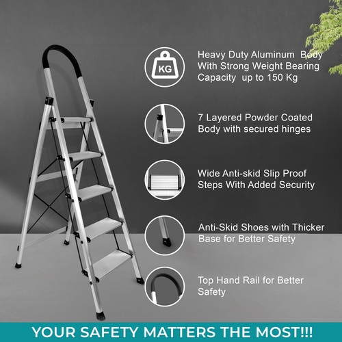 ALUMINIUM PREMIUM SILVER 5 STEP LADDER