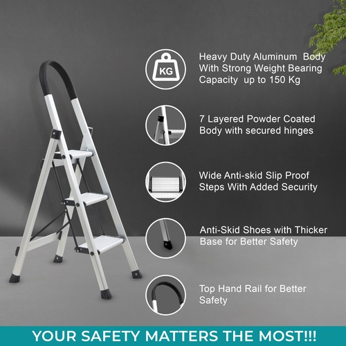 ALUMINIUM PREMIUM SILVER 3 STEP LADDER