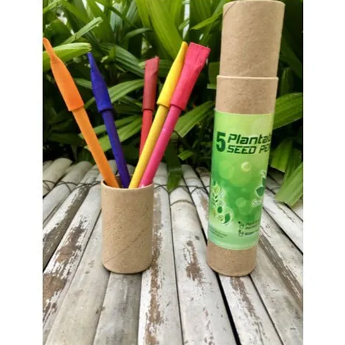 High Quality 5 Plantable Seed Paper Pens Colourful In A Re-Usable Box