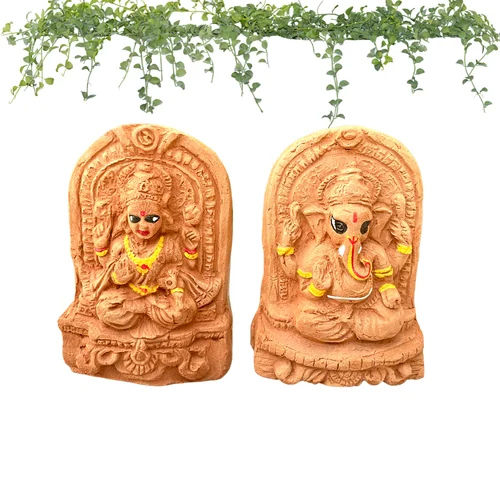 Eco-friendly Clay Ganesha And Lakshmiji With Marigold And Tulsi Seeds