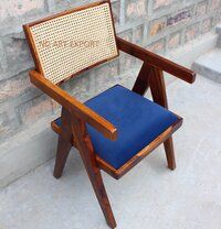 Dining Chair With Arm in Solid Sheesham Wood With Canning in Back