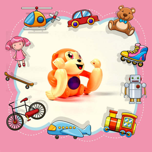 NAUGHTY 360 DEGREE ROTATION DANCING AND SPINNING ROLLING DOLL TUMBLE MONKEY TOY VOICE CONTROL BANANA MONKEY WITH MUSICAL TOY WITH LIGHT AND SOUND EFFECTS MONKEY TOY