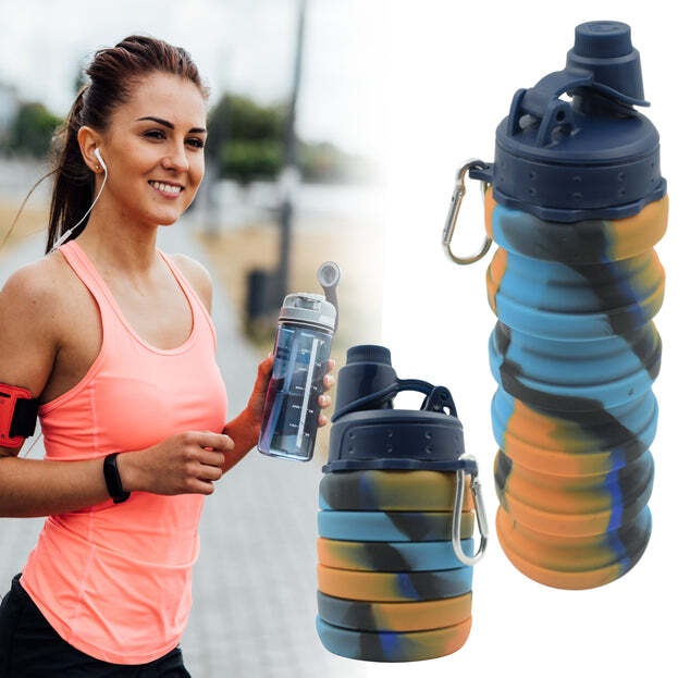 FOLDABLE WATER BOTTLE BPA FREE FDA APPROVED FOOD GRADE SILICONE LEAK PROOF PORTABLE SPORTS TRAVEL WATER BOTTLE