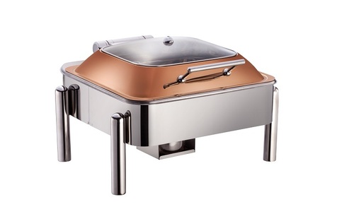 7 ltrs. Square rose gold lid chafer with pipe leg stand