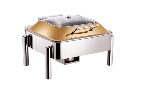 7 ltr. Square gold lid chafer with pipe leg stand