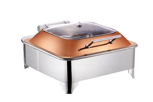 7 ltrs. Square rose gold lid chafer with frame stand