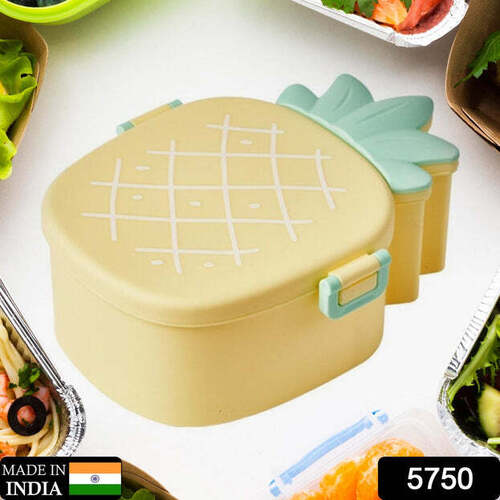 KIDS LUNCH BOX CUTE PINEAPPLE SHAPED BENTO BOX WITH FORK SPOON SNACK CANDY CONTAINER MICROWAVE PORTABLE OFFICE LUNCH BOX