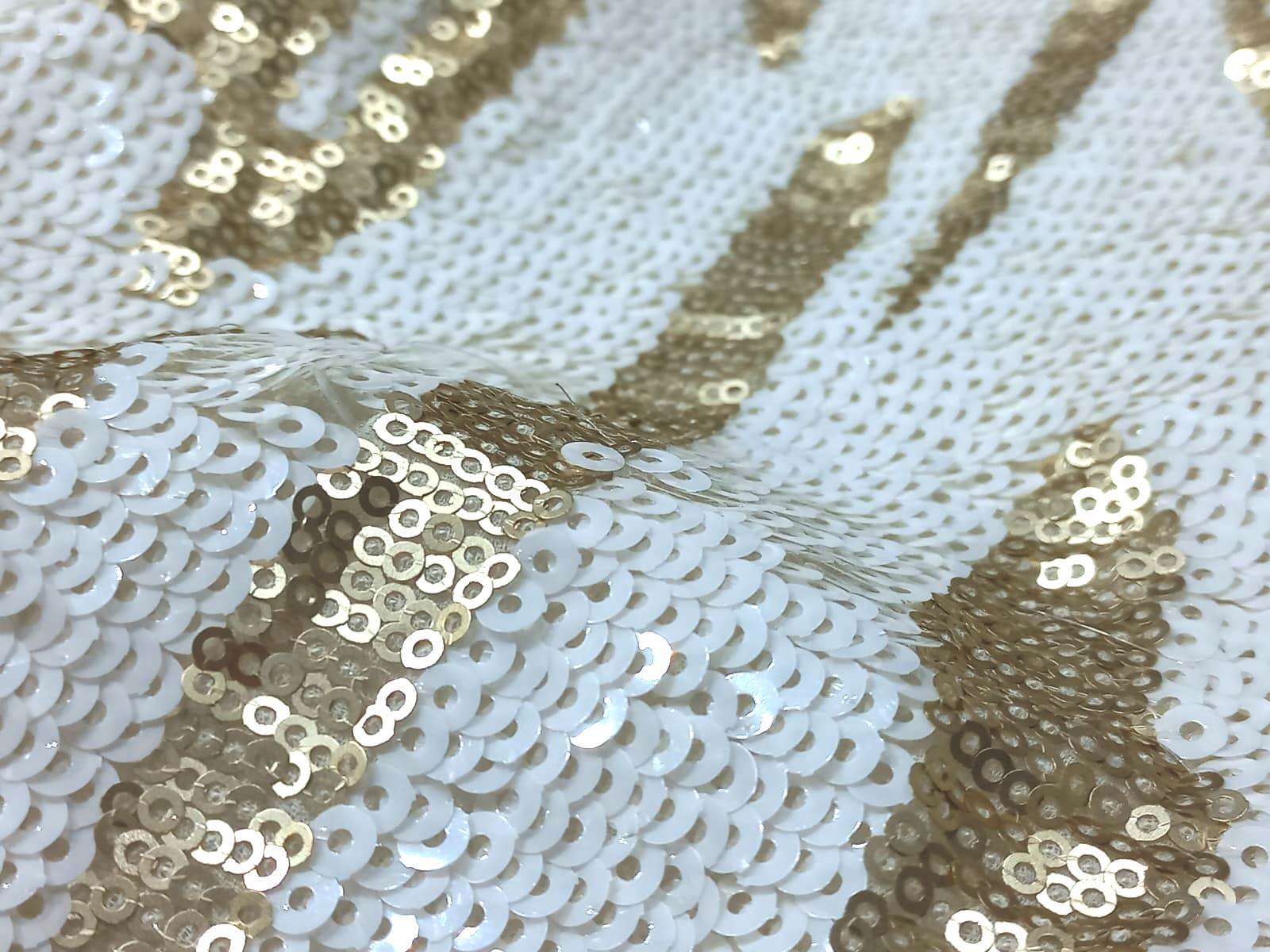 White and Gold Designer Sequins Embroidery fabric