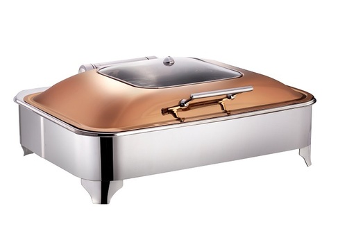 10 ltrs. Rectangle rose gold lid chafer with frame stand