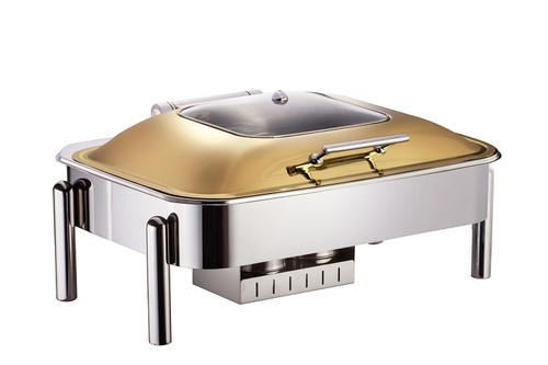10 ltrs. Rectangle gold lid chafer with pipe leg stand