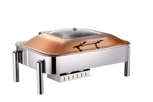10 ltrs. Rectangle rose gold lid chafer with pipe leg stand