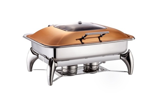 10  ltrs. Rectangle rose gold lid chafer with smart leg stand
