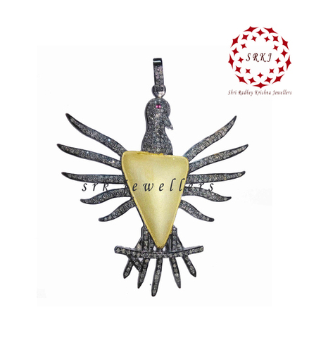 Starling silver Handmade Pave Diamond Matte Finish Bird Style Pendant