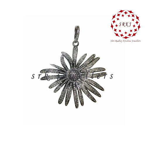 925 Starling Silver Handmade Pave Diamond Unique Flower Pendant - Gender: Women