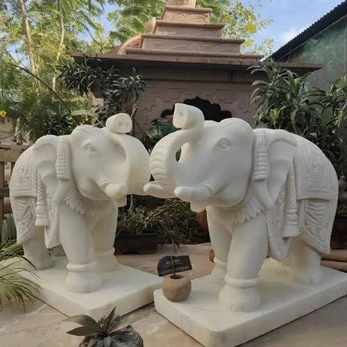 Customised White Marble Elephant Statue