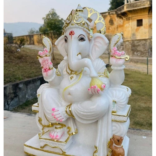 Sculpture White Marble Ganesh Ji Statue