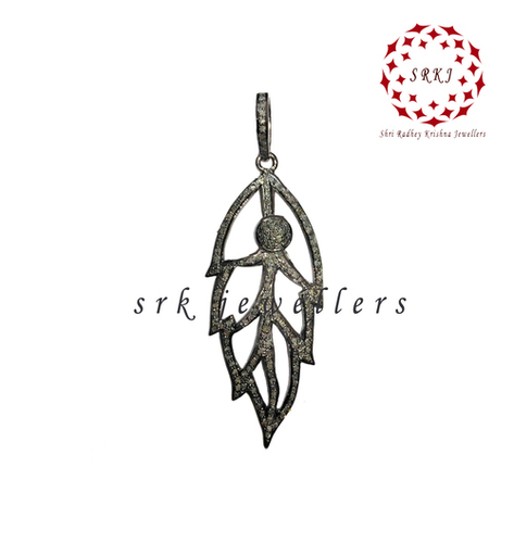 925 Starling Silver Handmade Pave Diamond Leaf Style Unique Pendant - Gender: Women