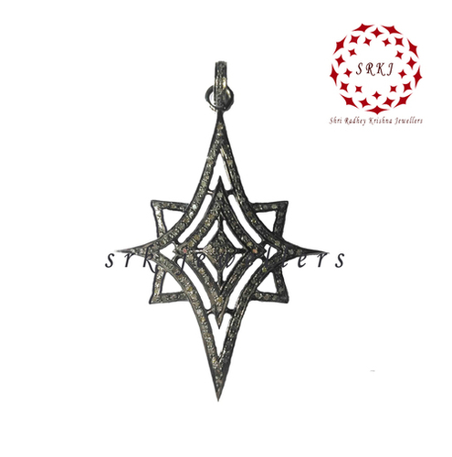 Starling silver Handmade Pave Diamond Arrow Head Style Star Pendant
