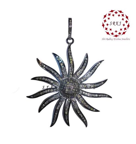 Starling Silver Handmade Pave Diamond Black Sunburst Style Pendant - Gender: Men