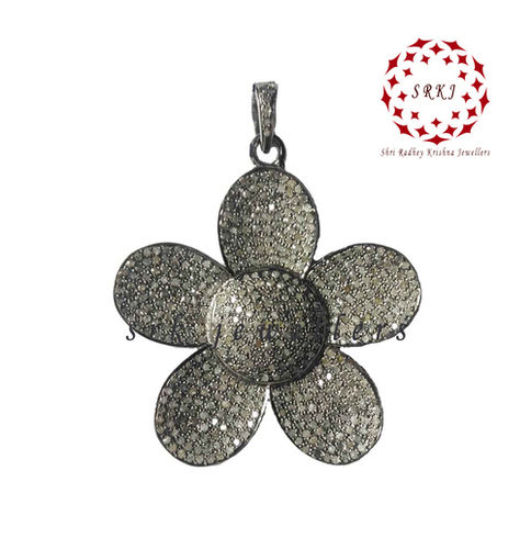 Starling silver Handmade Pave Diamond Designer Flower Style Pendant