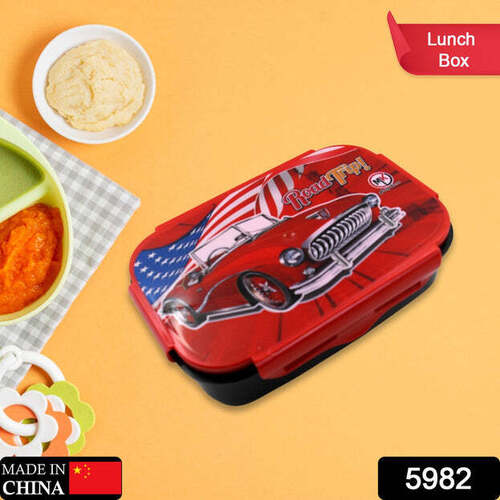 Beautiful Car Design Printed Plastic Lunch Box With Inside Small Box And Spoon For Kids