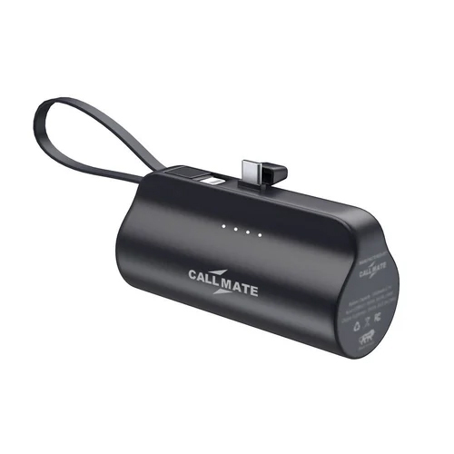5000mAh Pocket-Sized 15W Portable Power Bank with Plug-in Type-C Port And inbuilt Lightning Cable