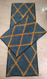 Cotton Runner And Mat Set - Cotton, 16x24 + 16x48 Inches, 785 Grams | Anti-slip Hot Melt Latex Backing, Hand Washable, Modern Design, Customizable Options