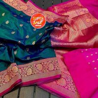 Banarasi Katan Silk Saree - Color: Pink And Green