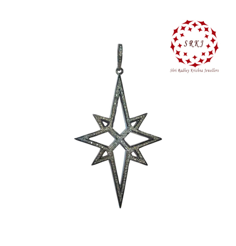 925 Starling Silver Handmade Pave Diamond Large Star Pendant - Gender: Women