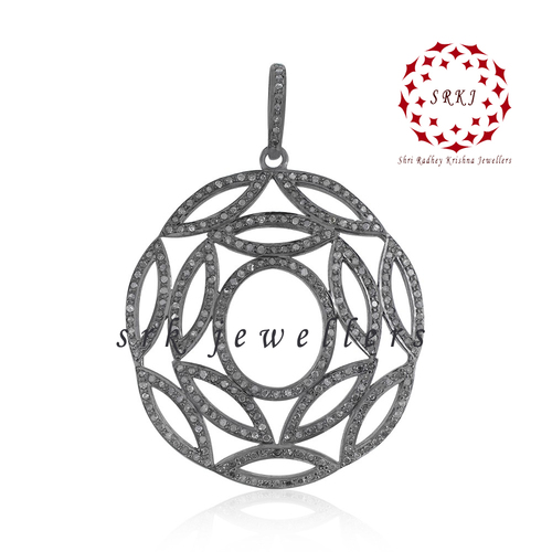 925 Starling silver Handmade Pave Diamond Fancy Unique Round Pendant