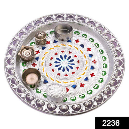 Silver Plated Laxmi And Ganesh Pooja Thali Set