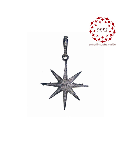 Sterling Silver Handmade Pave Diamond Star Pendant - 54x22 MM, 0.48 CTS Diamond Weight, Unisex Charm for Anniversary, Wedding, Gift
