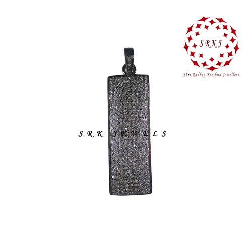 925 Starling Silver Handmade Pave Diamond Black Dog Tag Pendant