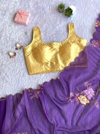 Orgenza Tebby With Digital flower Printed And Zari Arco Work Saree