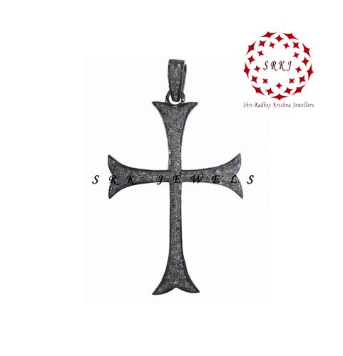 925 Starling silver Handmade Pave Diamond Cross Style Pendant