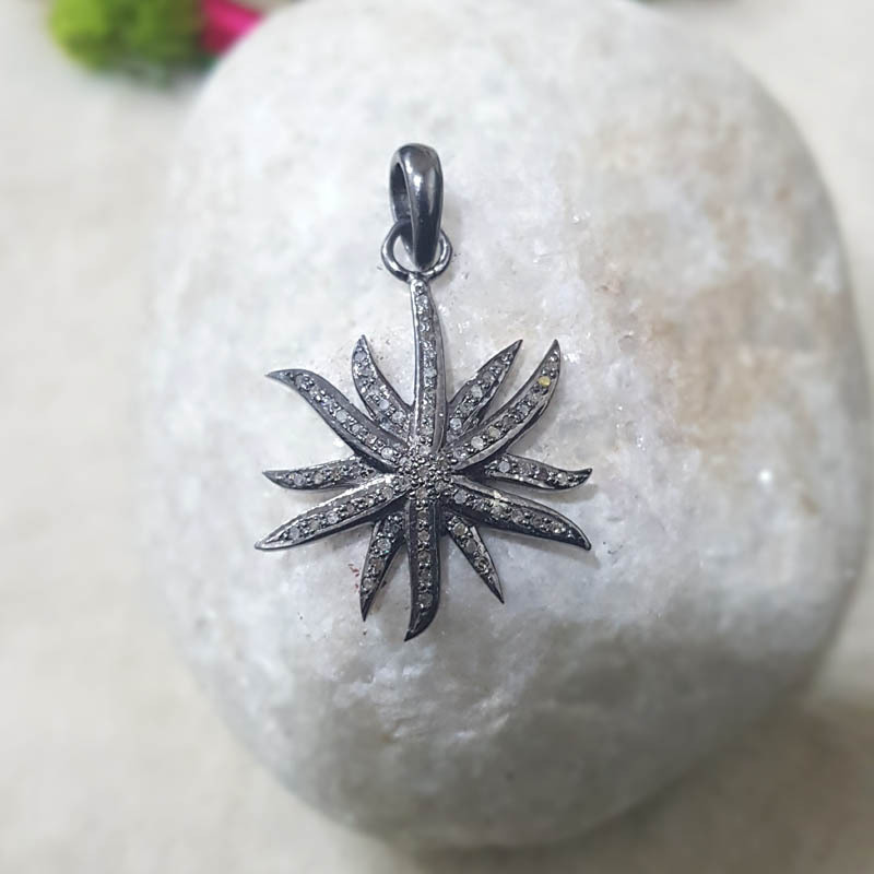925 Starling silver Handmade Pave Diamond Small Star Unique Pendant
