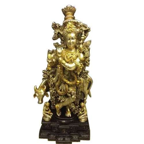 Golden Brass Krishna Statue