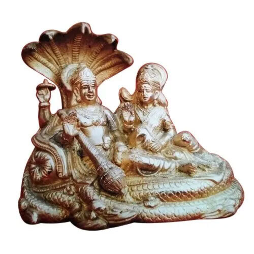 Brass Metal Beautifully Handcrafted Lord Vishnu And Goddess Laxmi Statue - Height: 10 Inches