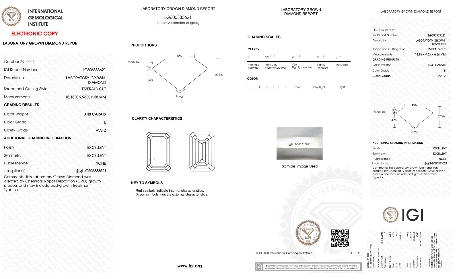 EMERALD 10.48ct E VVS2 IGI 606333621 Lab Grown Diamond EC8361