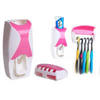 Color Toothpaste Holder - Pp And Pvc Material, For 5 Toothbrushes Size, Pink And White Color | Satin Finish, Wall Mounted Design