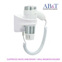 Clipper Dc Hair Dryer - Abs, 195x200x135 Mm, White | 1600w With Anti-theft Protection, Wall-mounted Holder, 3 Drying Configurations, Cold Shot, Extendable Spiral Cord
