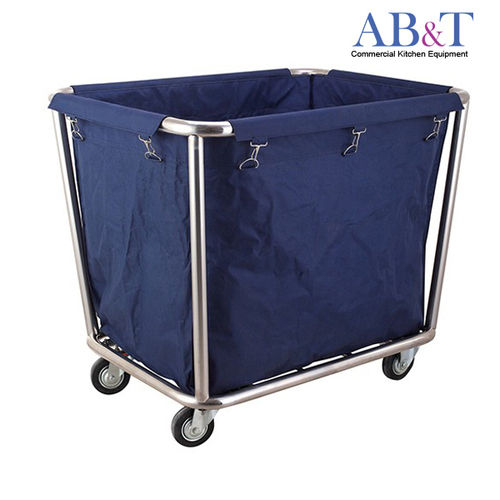 Laundry Trolley - Stainless Steel, 900x650x850mm Dimensions, Blue/Gray Color | 200kg Loading Capacity, 4x8" PP Wheels with Lockable Feature, Includes Canvas Bag