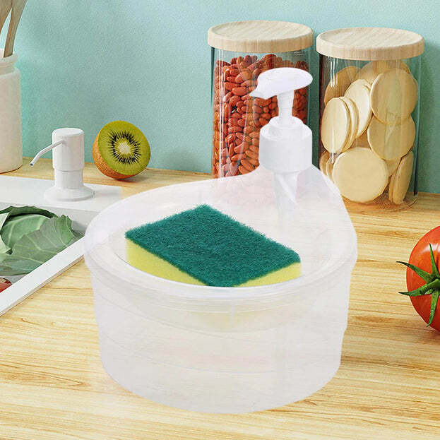 DOUBLE LAYER LIQUID SOAP DISPENSER WITH PUMP AND SPONGE