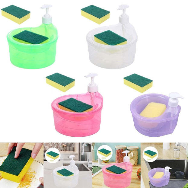 DOUBLE LAYER LIQUID SOAP DISPENSER WITH PUMP AND SPONGE
