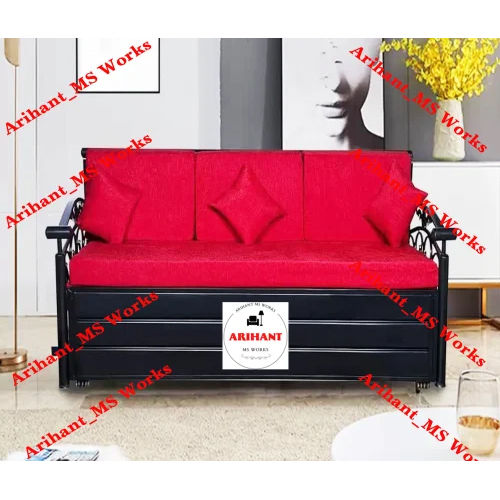 Black And Red Two Fold Mild Steel Sofa Cum Bed