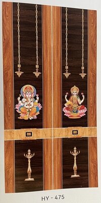 Lamination Pooja Double Doors - Color: Wooden Brown Black And Multicolored Design